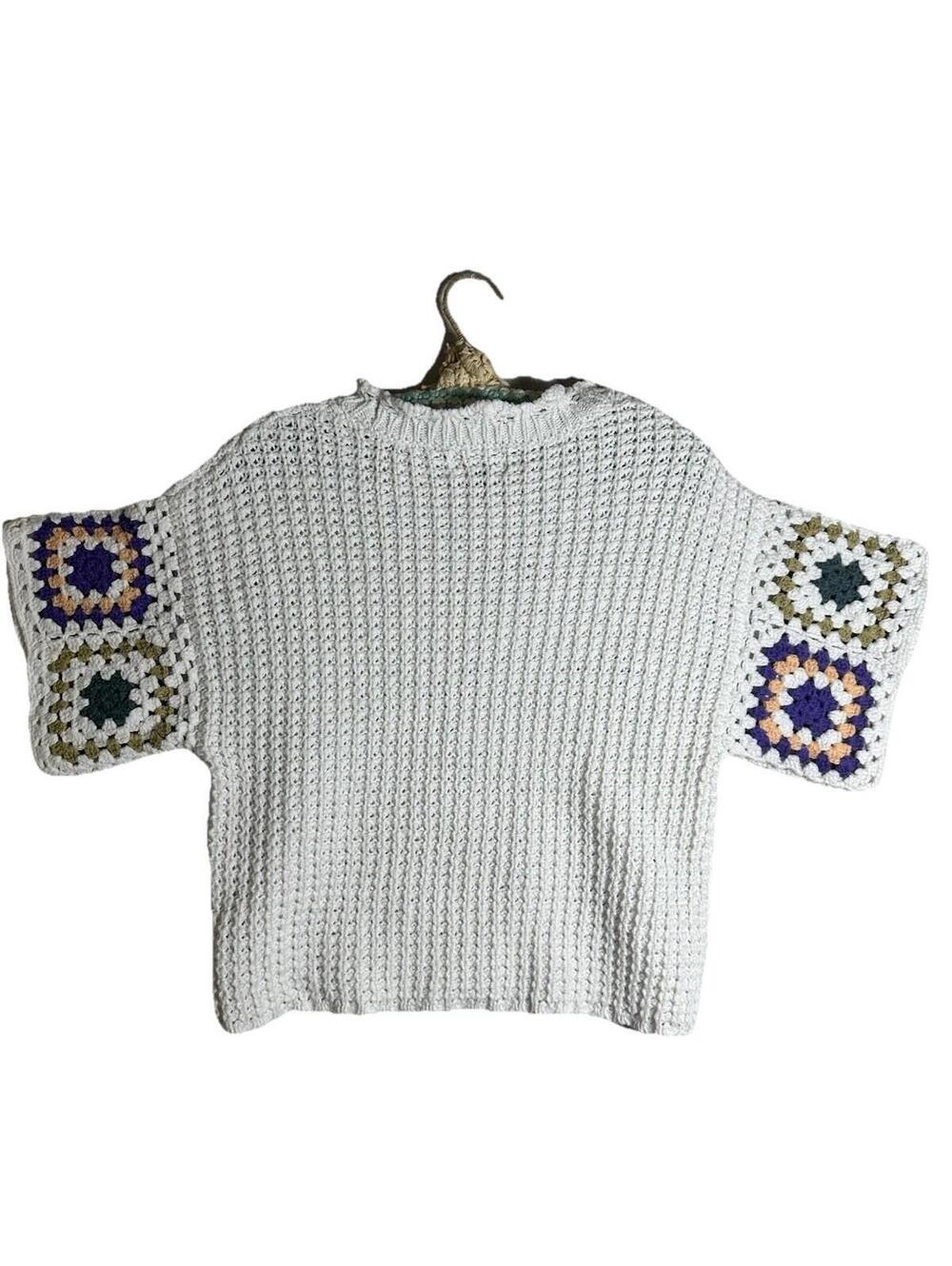 Granny Square Crochet Cropped Sweater Shirt Cozy Girl Boho Grunge Women’s Sz M